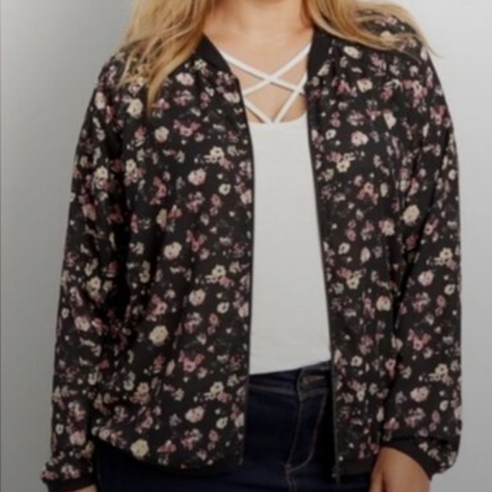 Maurices Long Sleeve Layering Zip Up Sheer Jacket XL Black Cream Pink